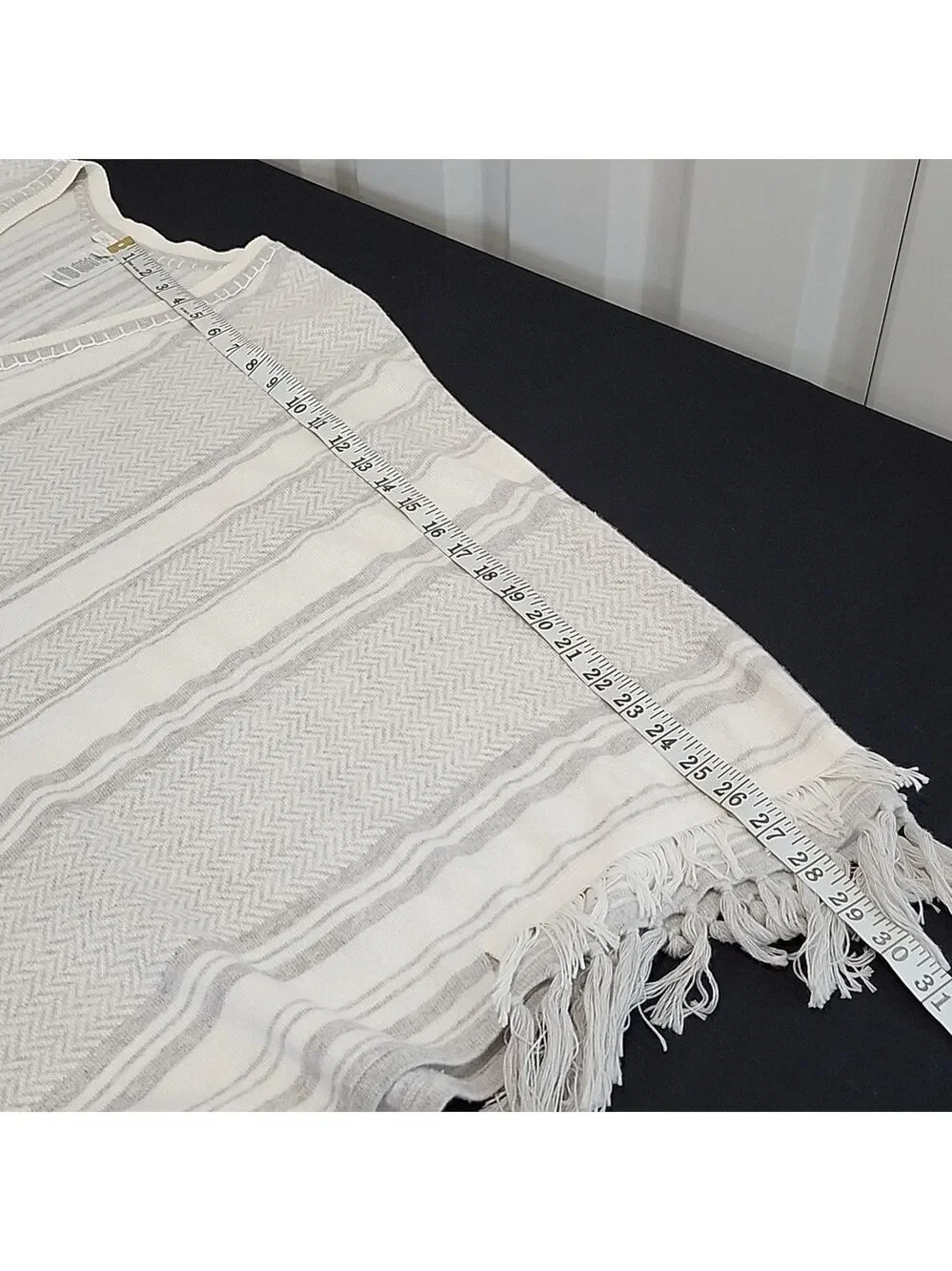 Minnie Rose Womens Cotton Cashmere Shawl Poncho Gray Off White Striped One Size